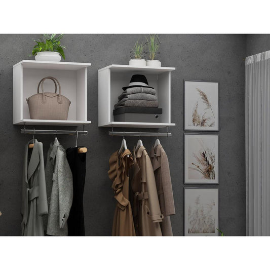 Rockefeller 2-Piece Open Hanging Closet System- White By Manhattan Comfort | Wall Shelf | Modishstore