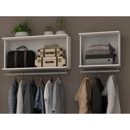 Rockefeller 2-Piece Open Hanging Closet System in White By Manhattan Comfort | Wall Shelf | Modishstore