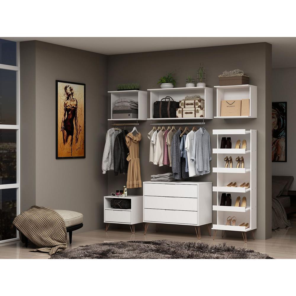 Rockefeller 6-Piece Full Open Closet Wardrobe in White By Manhattan Comfort | Armoires & Wardrobes | Modishstore