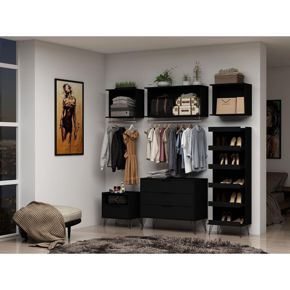 Rockefeller 6-Piece Full Open Closet Wardrobe in White By Manhattan Comfort | Armoires & Wardrobes | Modishstore - 7