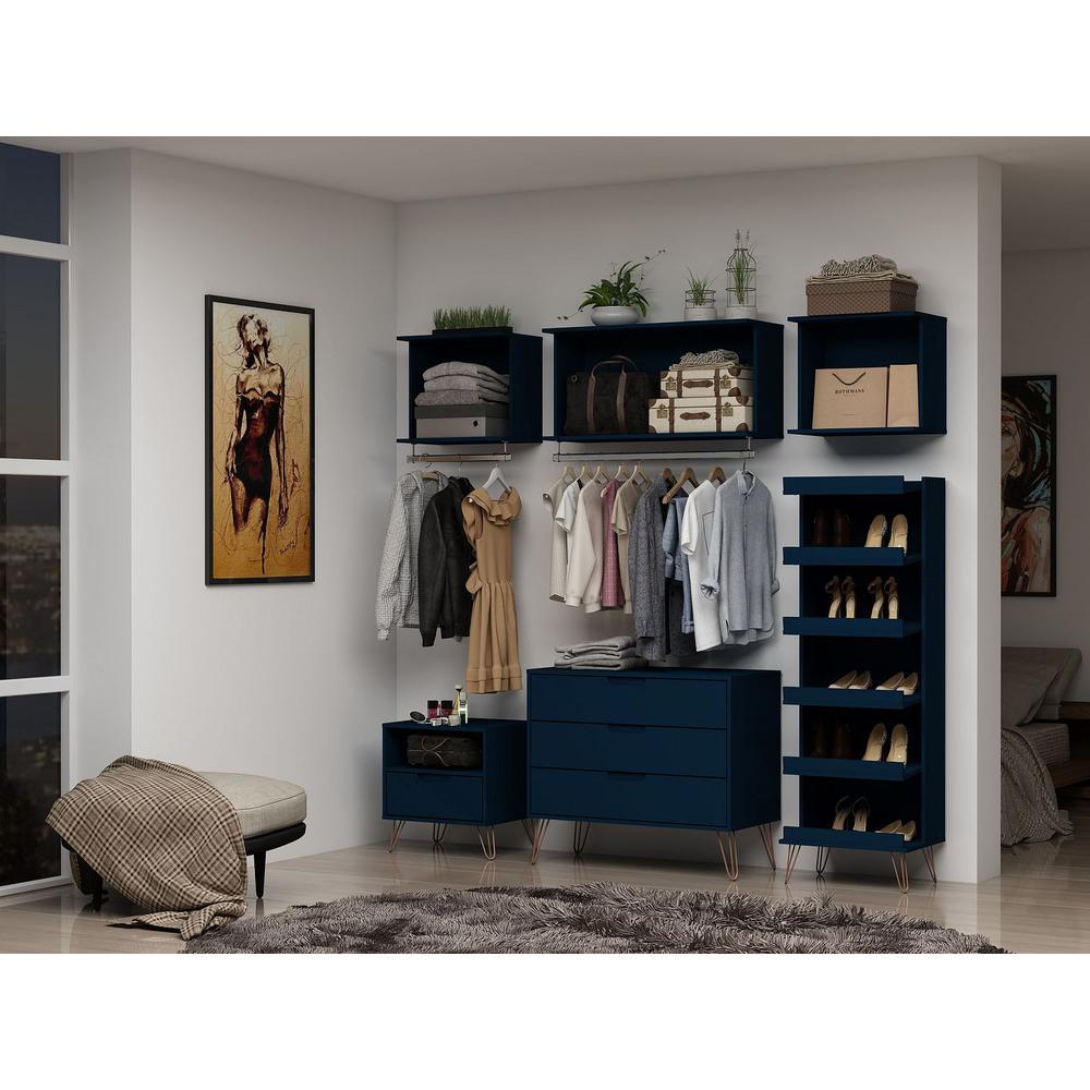 Rockefeller 6-Piece Full Open Closet Wardrobe in White By Manhattan Comfort | Armoires & Wardrobes | Modishstore - 12