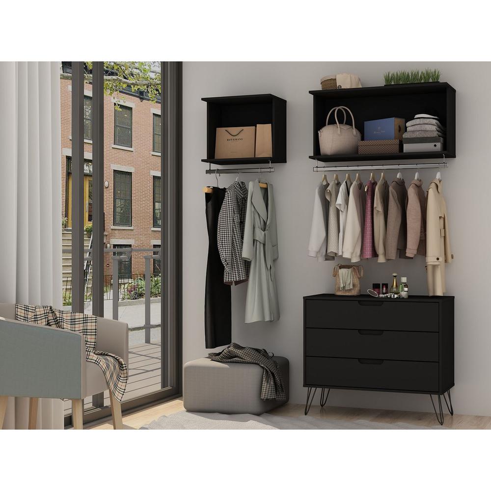 Rockefeller 3-Piece Full Open Closet Wardrobe in White By Manhattan Comfort | Armoires & Wardrobes | Modishstore - 7