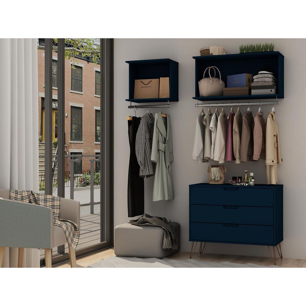 Rockefeller 3-Piece Full Open Closet Wardrobe in White By Manhattan Comfort | Armoires & Wardrobes | Modishstore - 12