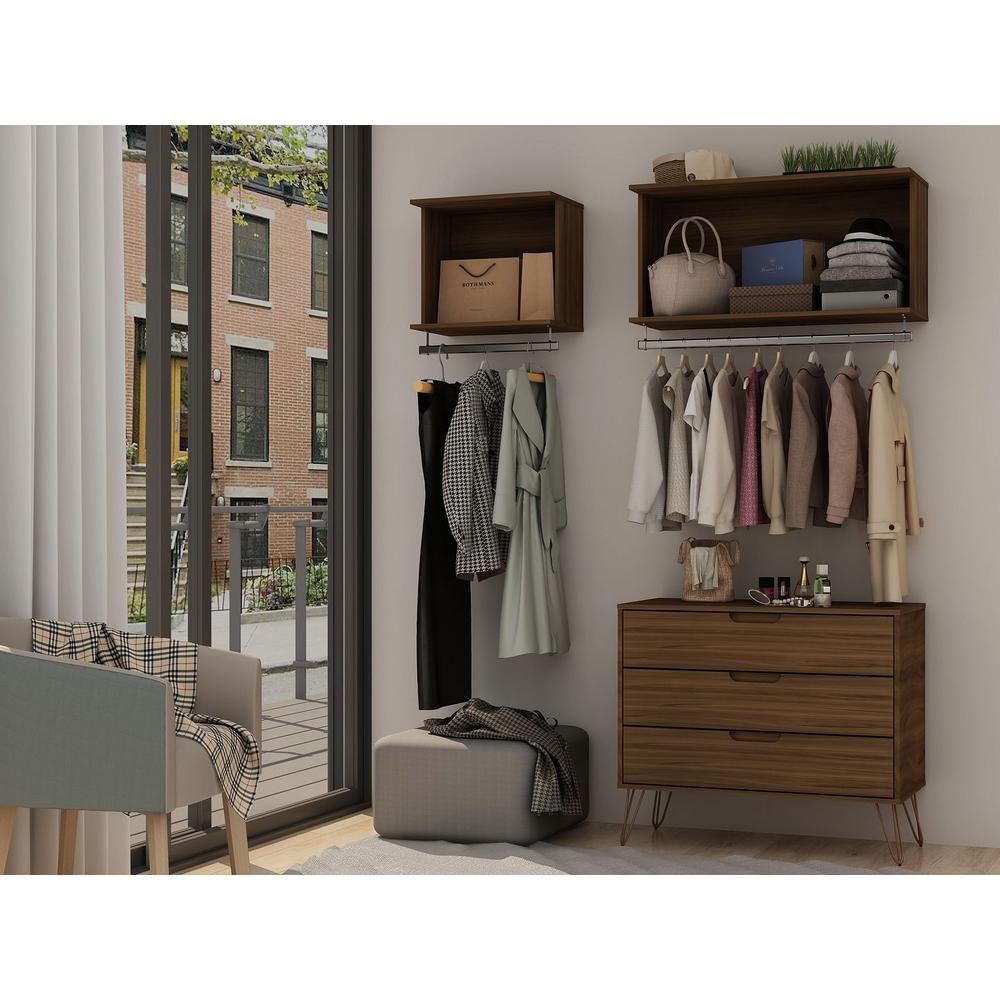 Rockefeller 3-Piece Full Open Closet Wardrobe in White By Manhattan Comfort | Armoires & Wardrobes | Modishstore - 17