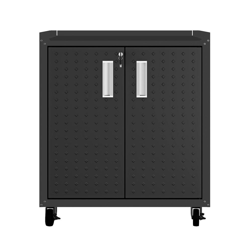 3-Piece Fortress Mobile Space-Saving Steel Garage Cabinet and Worktable 1.0 in Charcoal Grey By Manhattan Comfort | Cabinets | Modishstore - 3