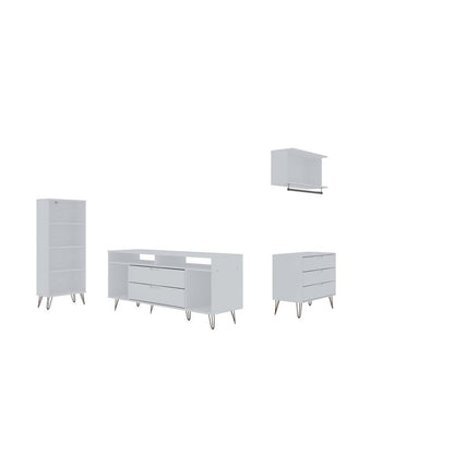 Rockefeller 4-Piece TV Stand Living Room Set in White By Manhattan Comfort | TV Stands | Modishstore