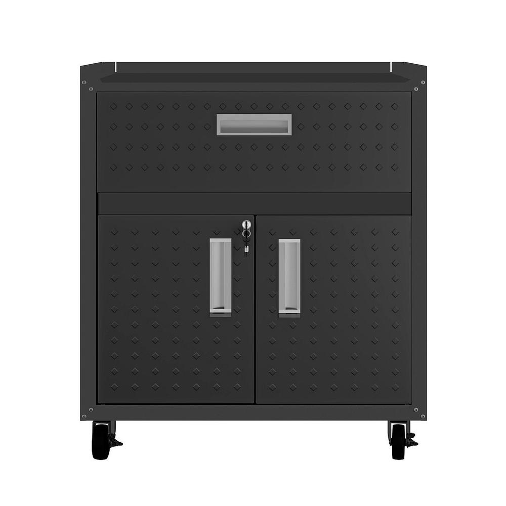 3-Piece Fortress Mobile Space-Saving Steel Garage Cabinet and Worktable 2.0 in Charcoal Grey By Manhattan Comfort | Cabinets | Modishstore - 3