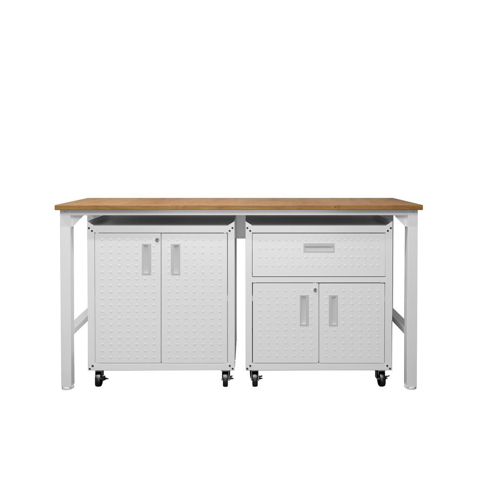 3-Piece Fortress Mobile Space-Saving Steel Garage Cabinet and Worktable 2.0 in Charcoal Grey By Manhattan Comfort | Cabinets | Modishstore - 6
