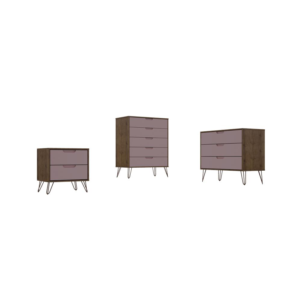 Rockefeller 3 Piece Bedroom Set Tall 5-Drawer Dresser, Standard 3- Drawer Dresser and 2-Drawer Nightstand in White By Manhattan Comfort | Dressers | Modishstore - 31