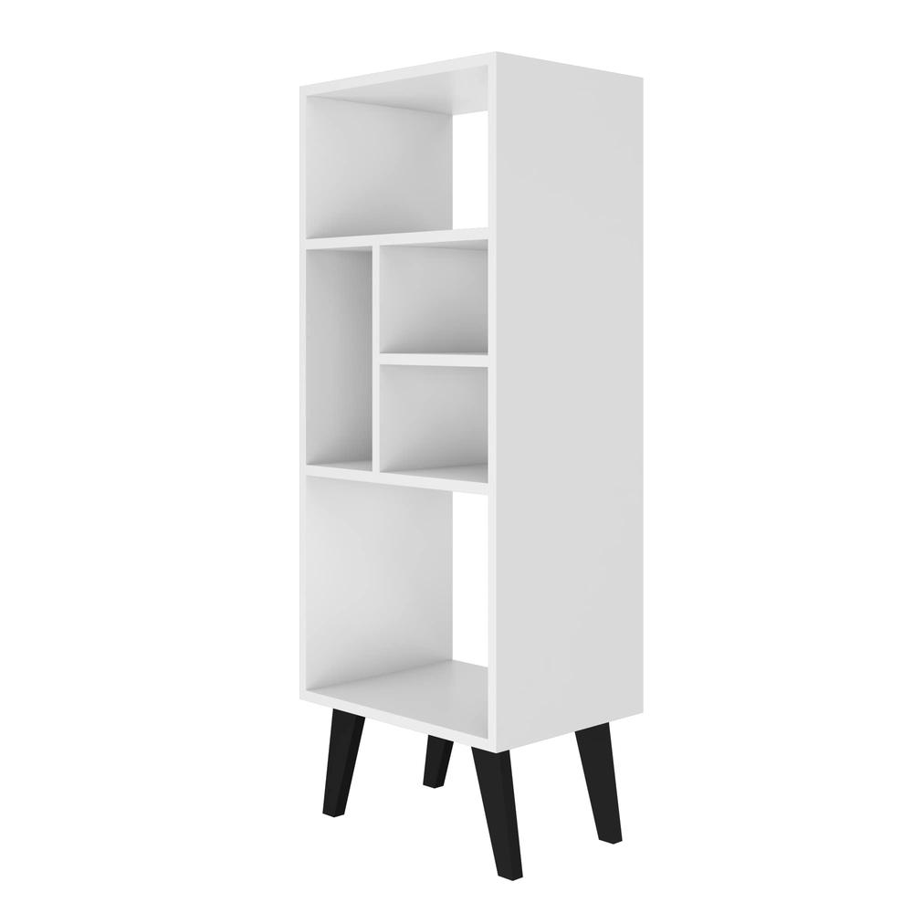 Warren Mid-High Bookcase 2.0 with 5 Shelves in White with Black Feet By Manhattan Comfort | Shelves & Shelving Units | Modishstore - 3