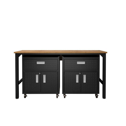 3-Piece Fortress Mobile Space-Saving Steel Garage Cabinet and Worktable 4.0 in Charcoal Grey By Manhattan Comfort | Cabinets | Modishstore - 2