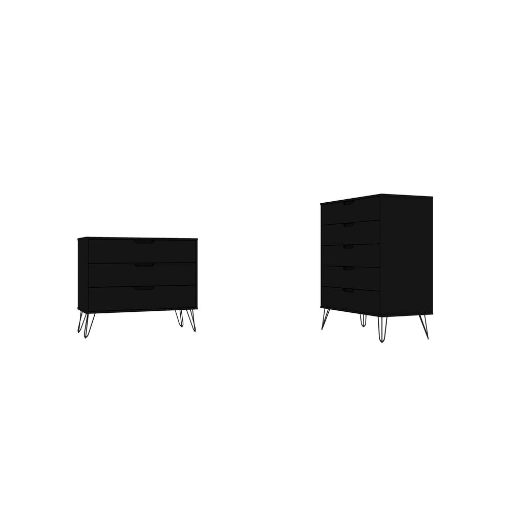 Rockefeller Tall 5-Drawer Dresser and Standard 3-Drawer Dresser  in White By Manhattan Comfort | Dressers | Modishstore - 6