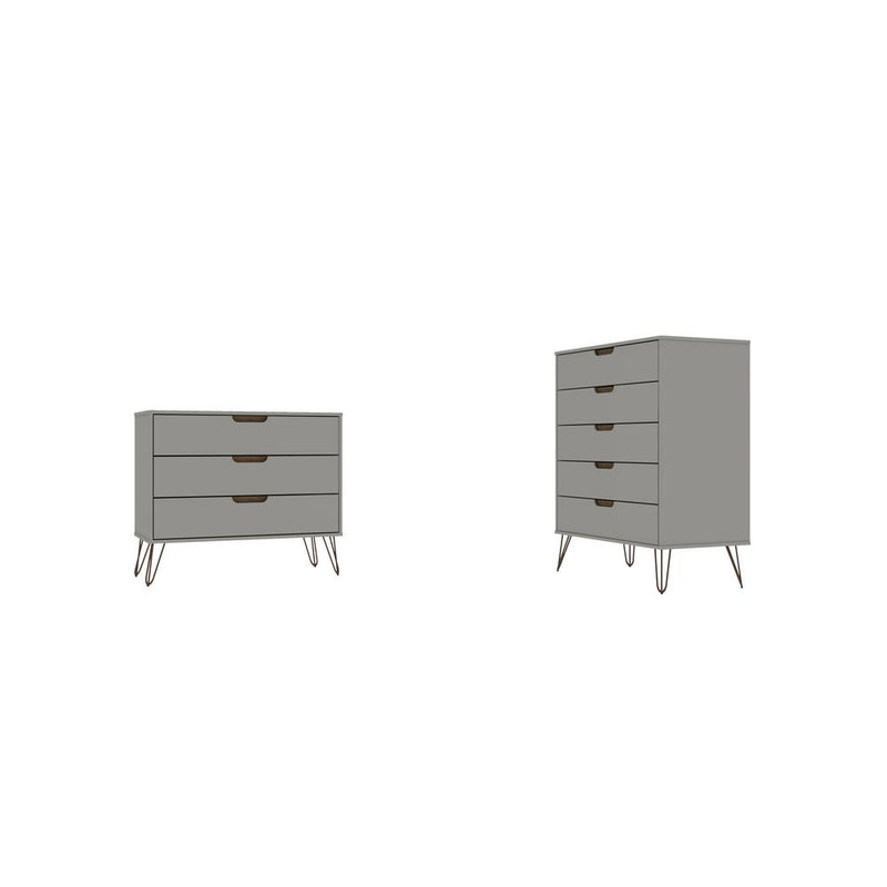 Rockefeller Tall 5-Drawer Dresser and Standard 3-Drawer Dresser  in White By Manhattan Comfort | Dressers | Modishstore - 11