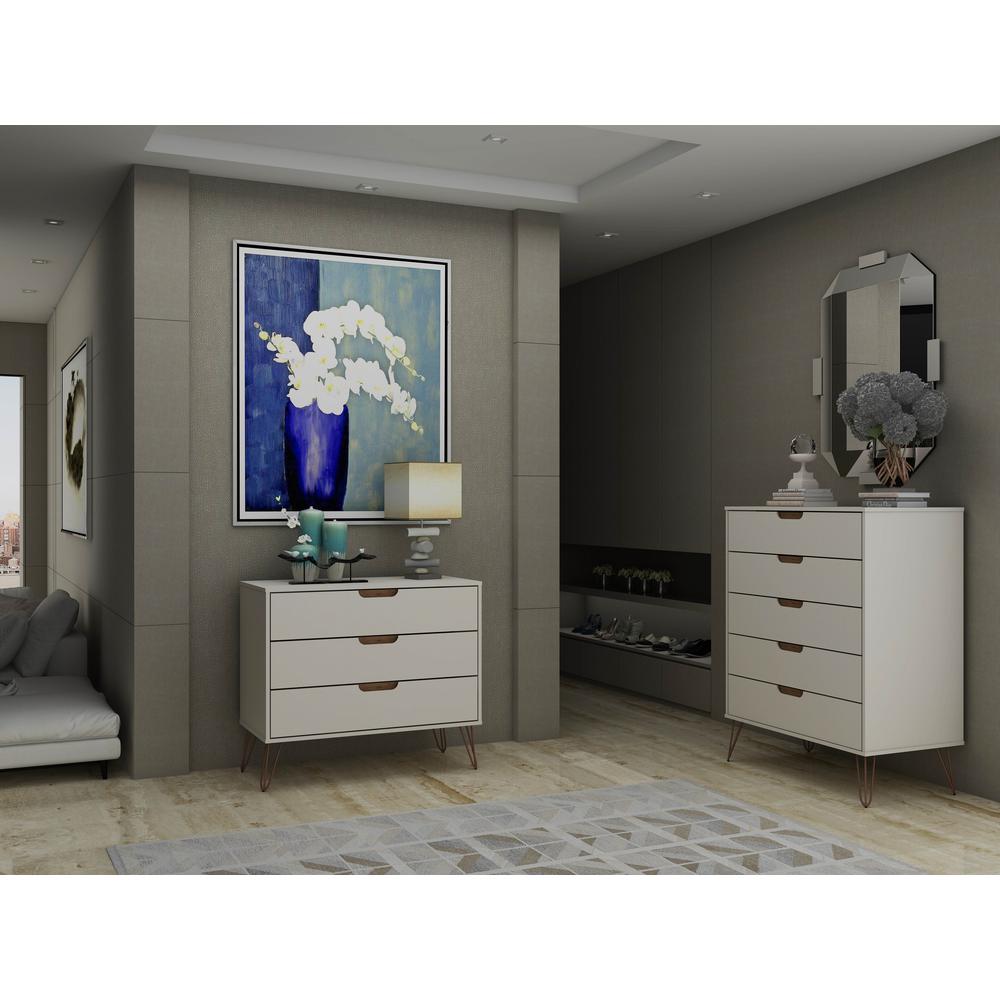 Rockefeller Tall 5-Drawer Dresser and Standard 3-Drawer Dresser  in White By Manhattan Comfort | Dressers | Modishstore - 12