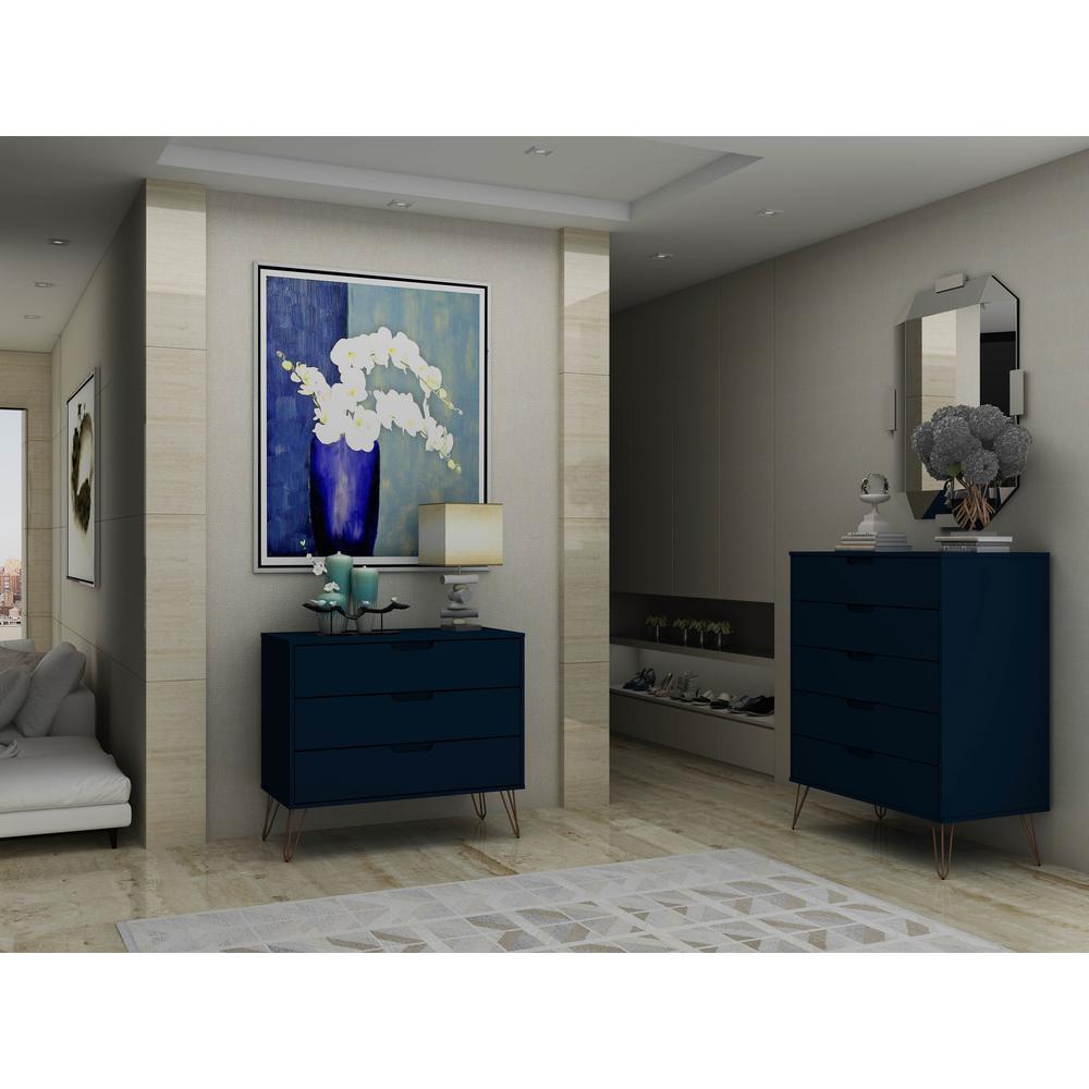 Rockefeller Tall 5-Drawer Dresser and Standard 3-Drawer Dresser  in White By Manhattan Comfort | Dressers | Modishstore - 22