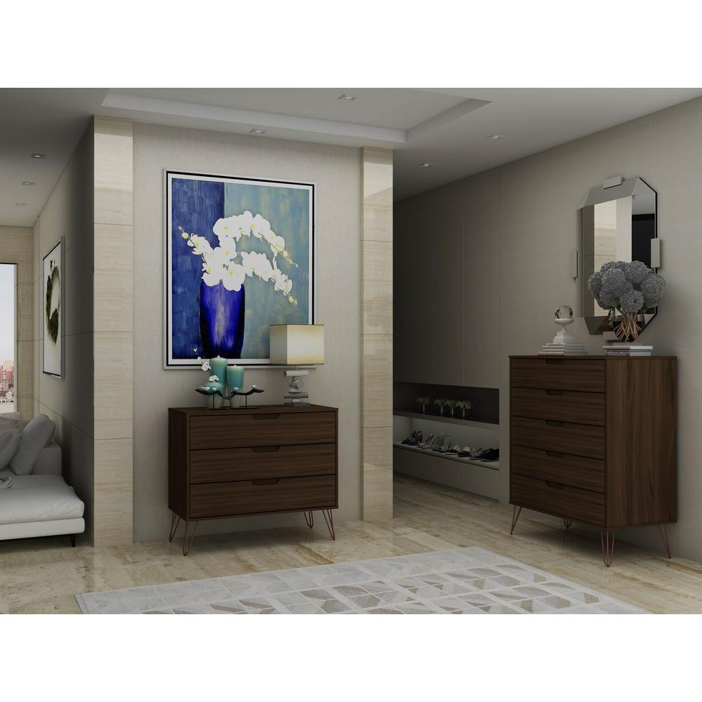 Rockefeller Tall 5-Drawer Dresser and Standard 3-Drawer Dresser  in White By Manhattan Comfort | Dressers | Modishstore - 27