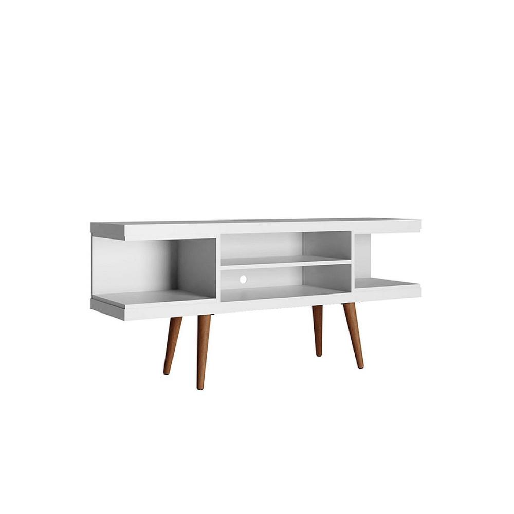 Utopia 53.14" TV Stand with Splayed Wooden Legs and 4 Shelves in White By Manhattan Comfort | TV Stands | Modishstore - 5