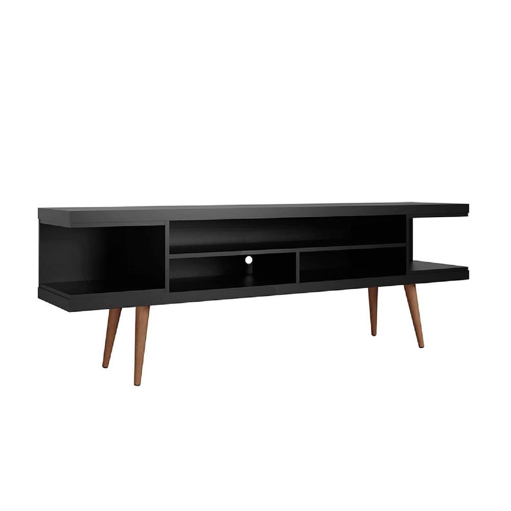 Utopia 70.47" TV Stand with Splayed Wooden Legs and 4 Shelves in Black By Manhattan Comfort | TV Stands | Modishstore - 5