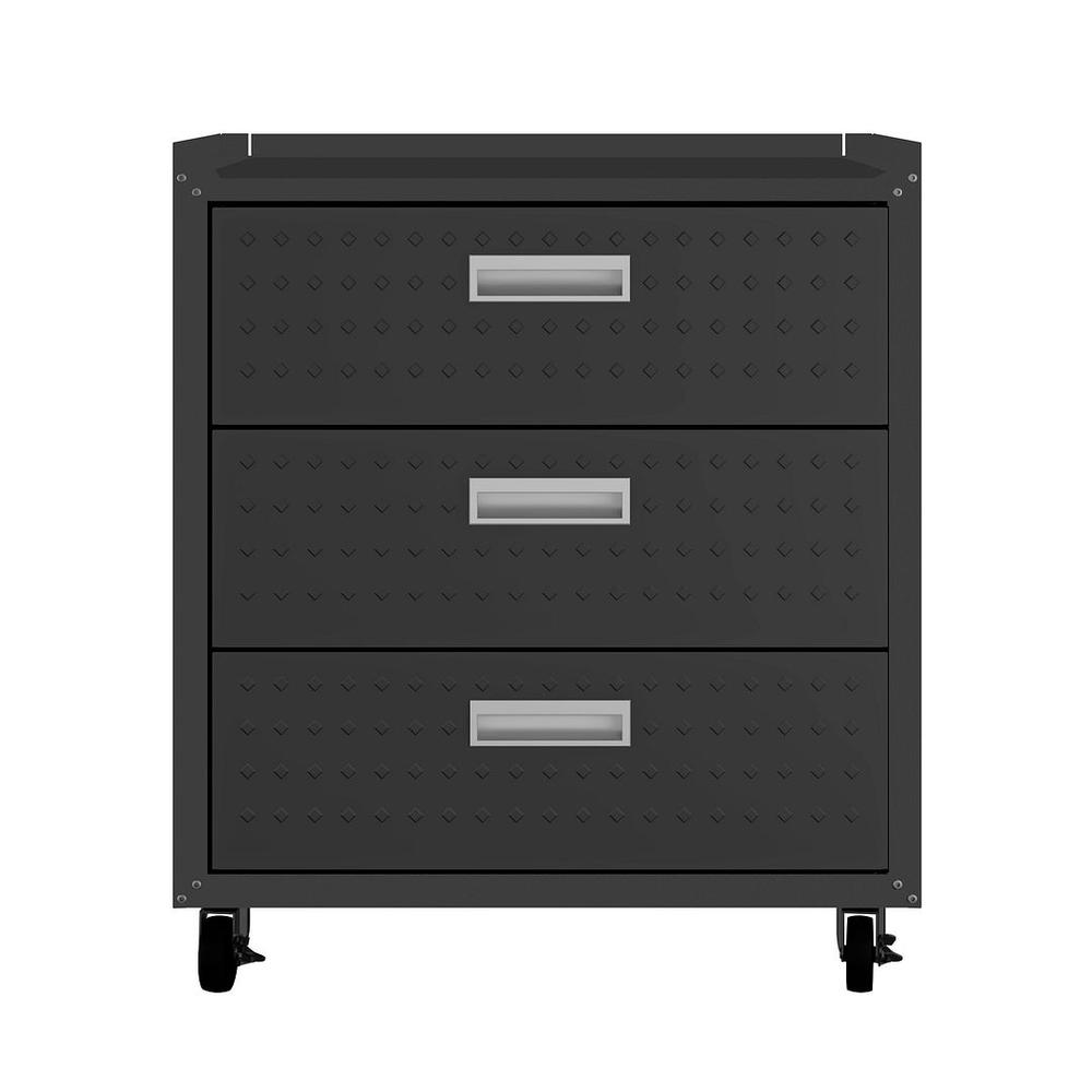 3-Piece Fortress Mobile Space-Saving Steel Garage Cabinet Chests and Worktable 6.0 in Charcoal Grey By Manhattan Comfort | Cabinets | Modishstore - 3