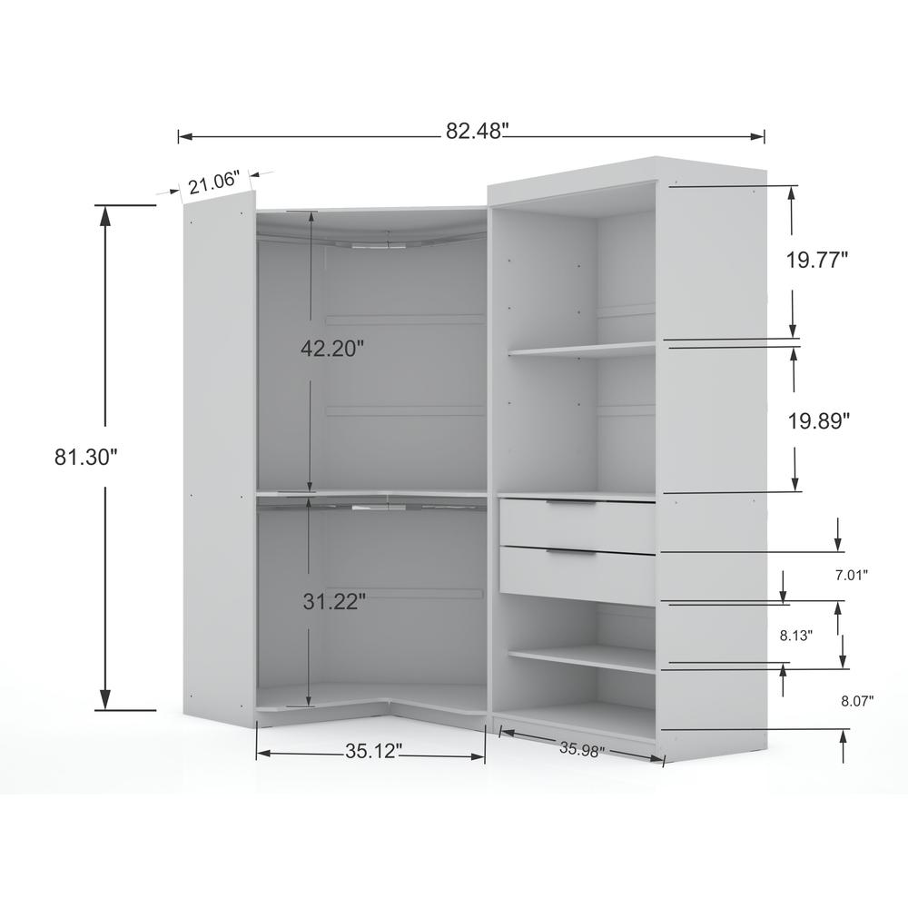 Mulberry 2.0 Semi Open 2 Sectional Corner Closet - Set of 2 in White By Manhattan Comfort | Armoires & Wardrobes | Modishstore - 3