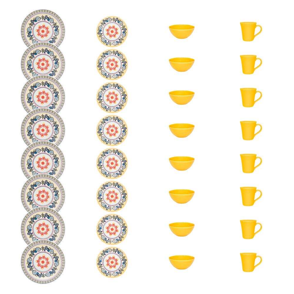 Daily Floreal 32 Piece Dinner Set, Service  for 8 in Orange and Yellow By Manhattan Comfort | Dinnerware | Modishstore