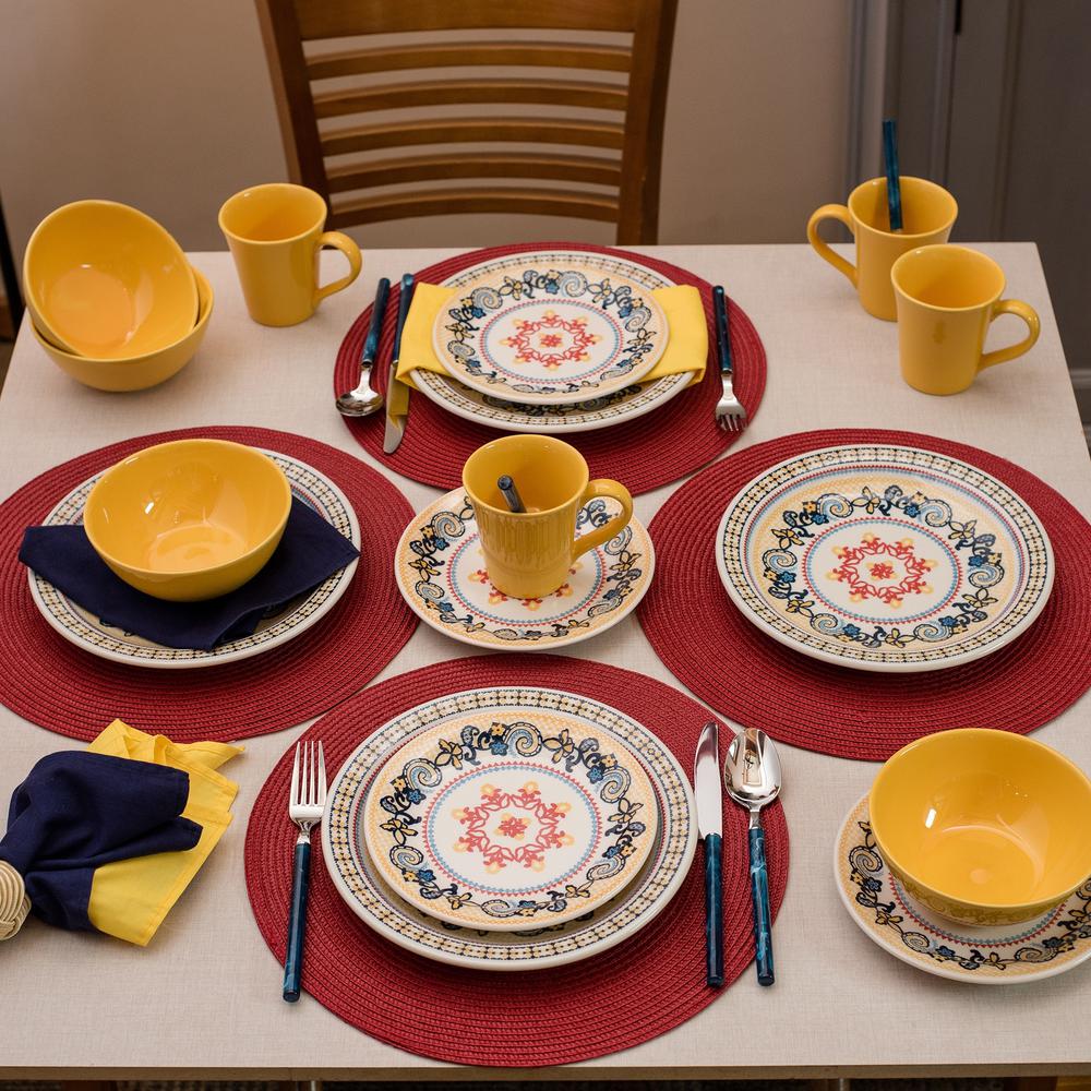 Daily Floreal 32 Piece Dinner Set, Service  for 8 in Orange and Yellow By Manhattan Comfort | Dinnerware | Modishstore - 4