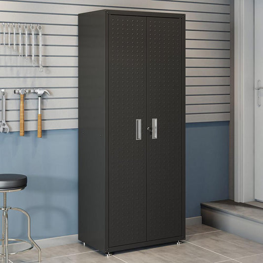 Fortress Textured Metal 75.4" Garage Cabinet with 4 Adjustable Shelves in Charcoal Grey By Manhattan Comfort | Cabinets | Modishstore