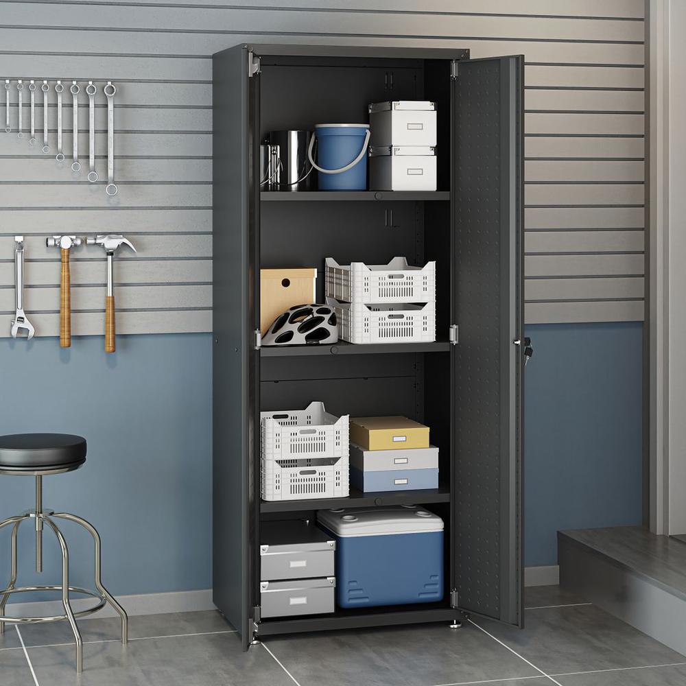 Fortress Textured Metal 75.4" Garage Cabinet with 4 Adjustable Shelves in Charcoal Grey By Manhattan Comfort | Cabinets | Modishstore - 4