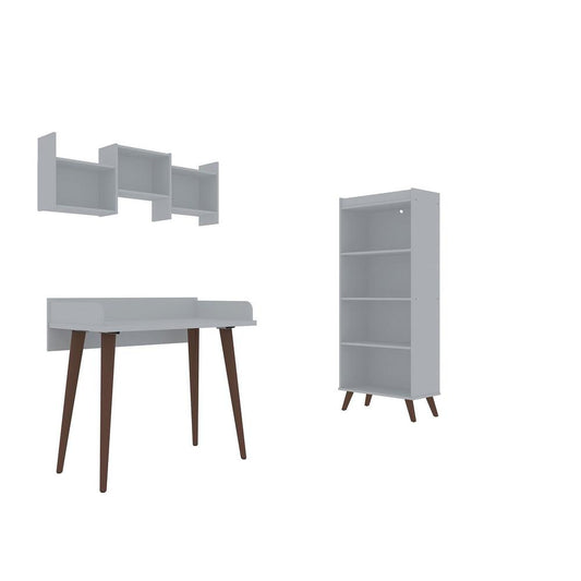 Hampton 3- Piece Home Basic Office Set in White By Manhattan Comfort | Desks | Modishstore
