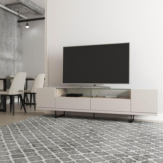 Celine 85.43 TV Stand with 2 Drawers and Steel Legs in Off White and Nude Mosaic Wood By Manhattan Comfort | TV Stands | Modishstore