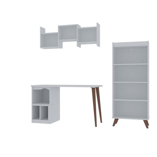 Hampton 3- Piece Extra Storage Home Office Set in White By Manhattan Comfort | Desks | Modishstore