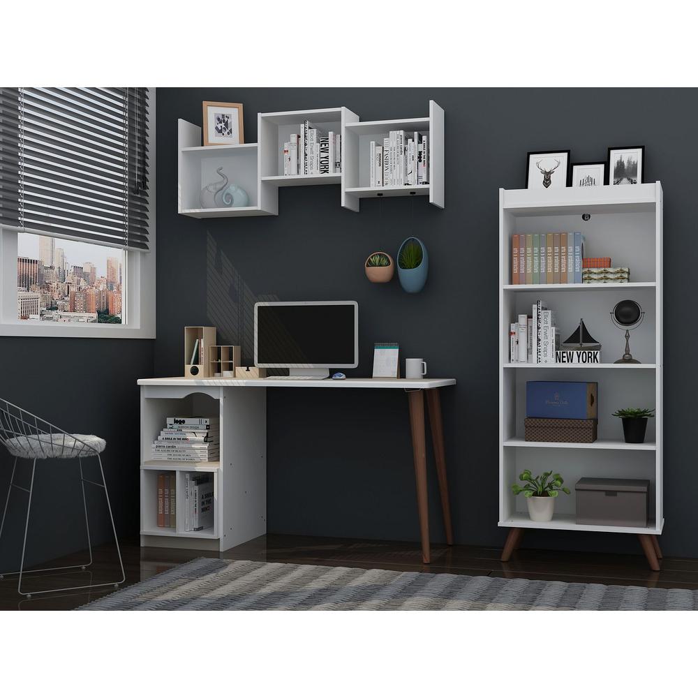 Hampton 3- Piece Extra Storage Home Office Set in White By Manhattan Comfort | Desks | Modishstore - 2