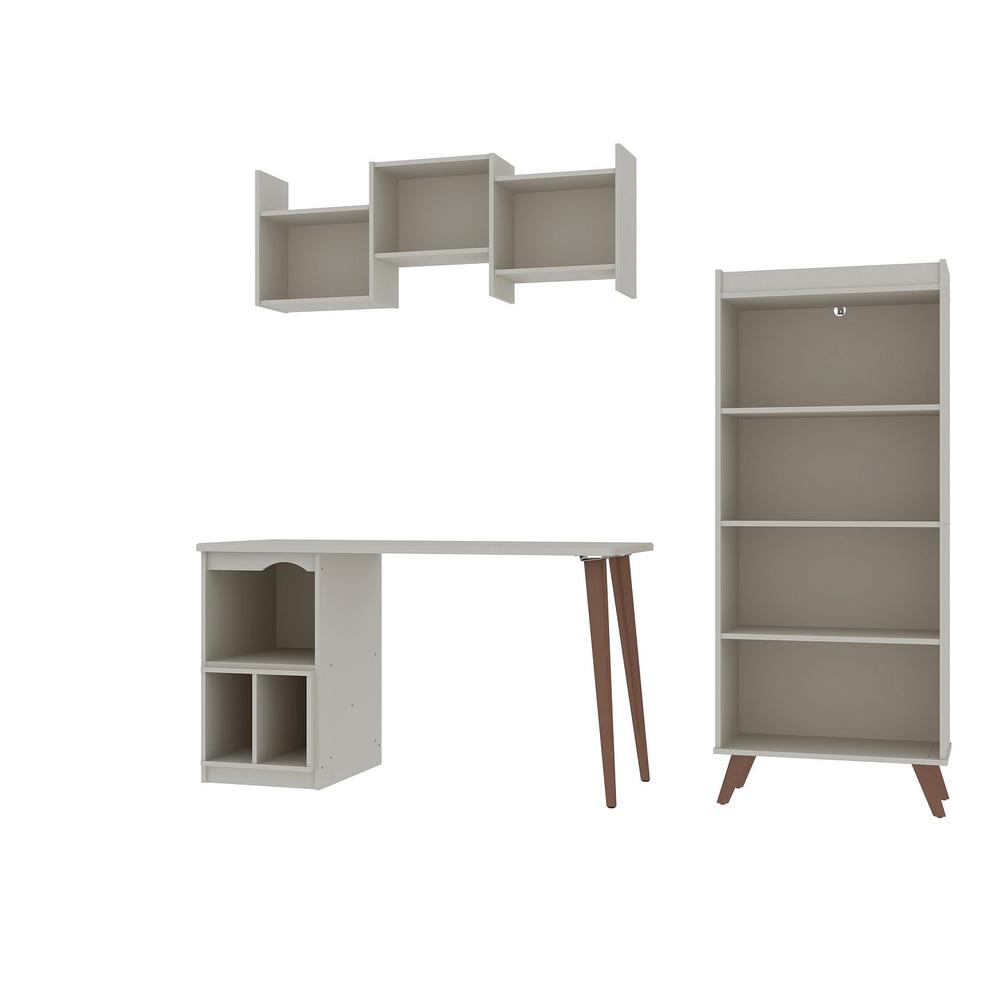 Hampton 3- Piece Extra Storage Home Office Set in White By Manhattan Comfort | Desks | Modishstore - 6