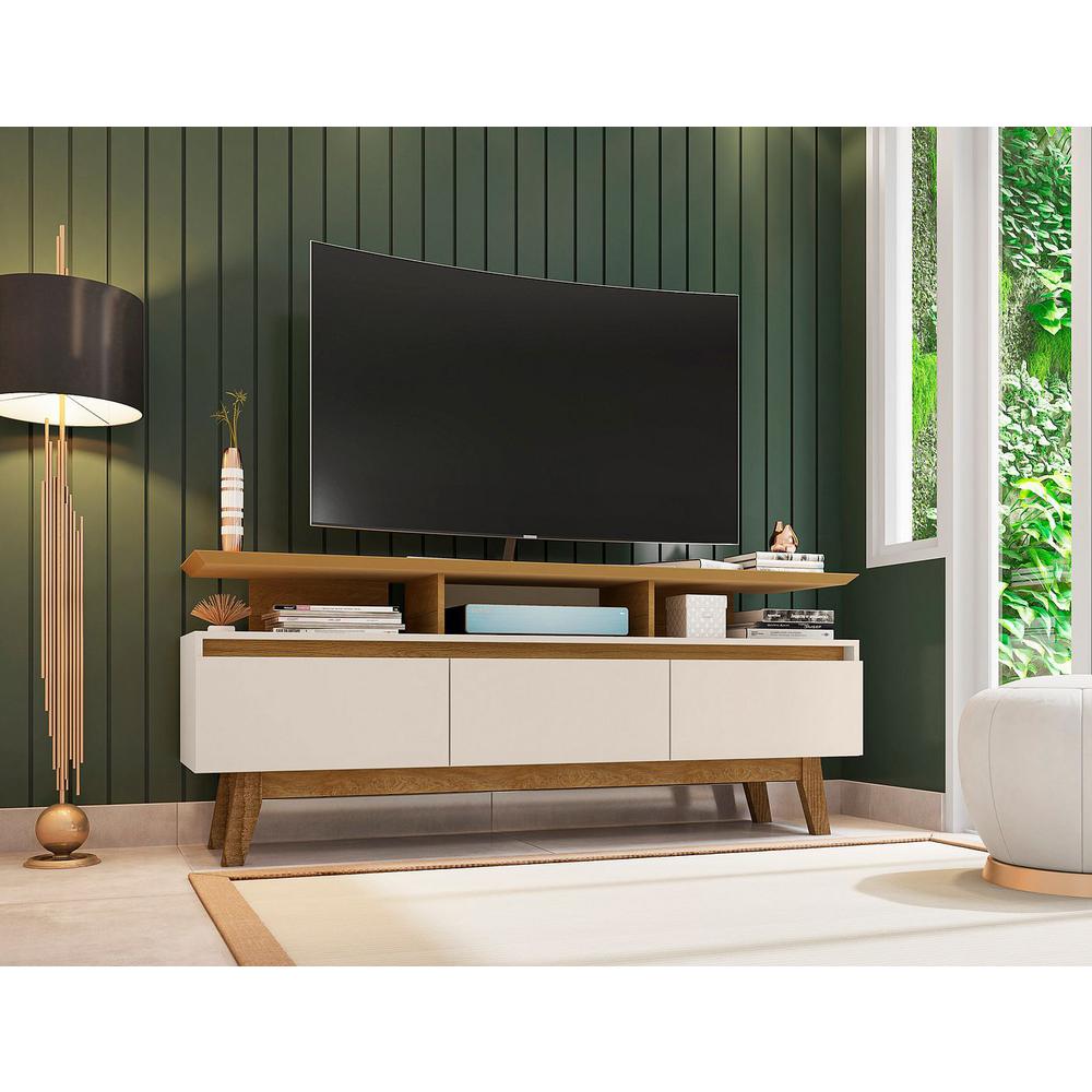 Yonkers 62.99" TV Stand in Off White and Cinnamon By Manhattan Comfort | TV Stands | Modishstore - 5