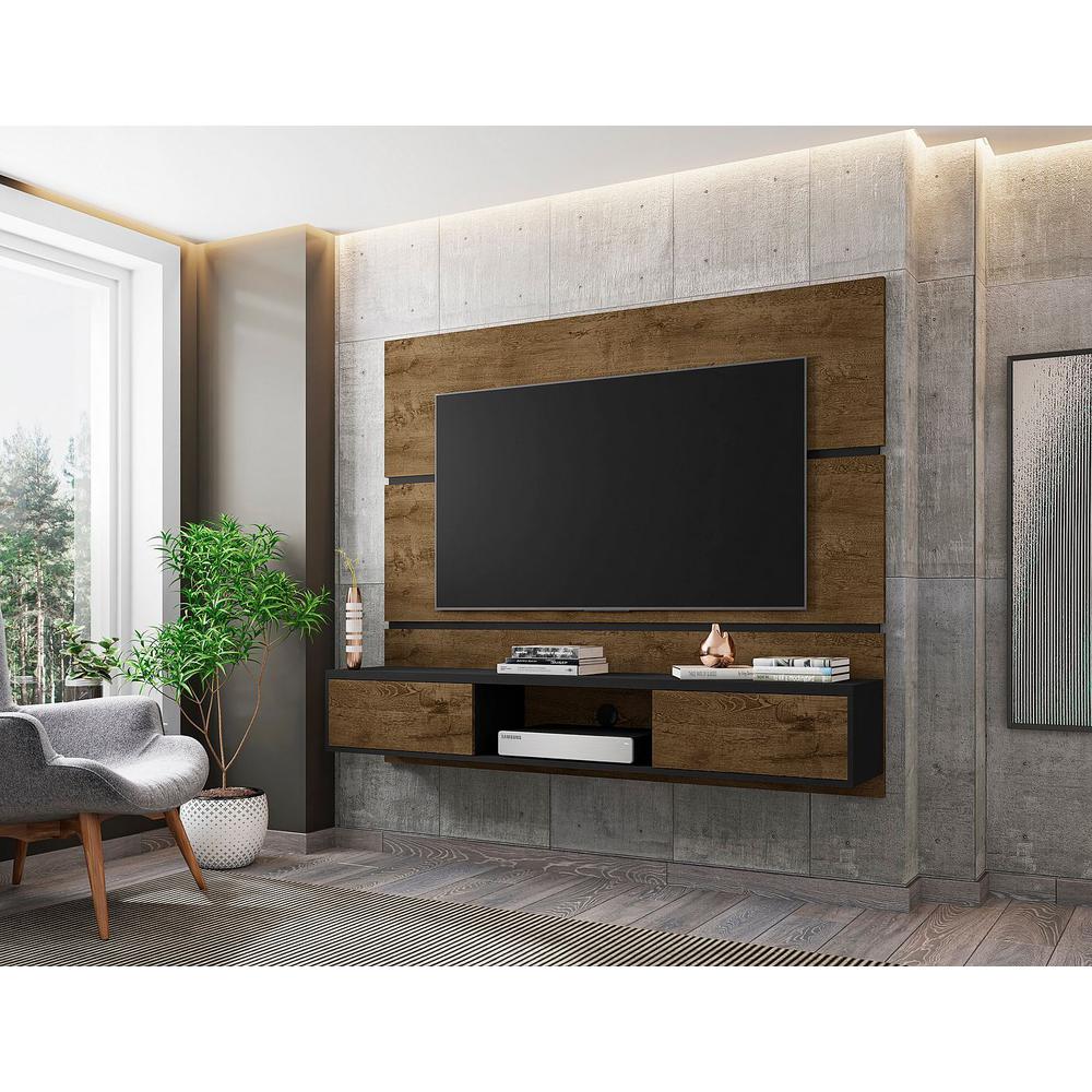 Vernon 62.99" Floating Entertainment Center in Rustic Brown and Black By Manhattan Comfort | TV Stands | Modishstore