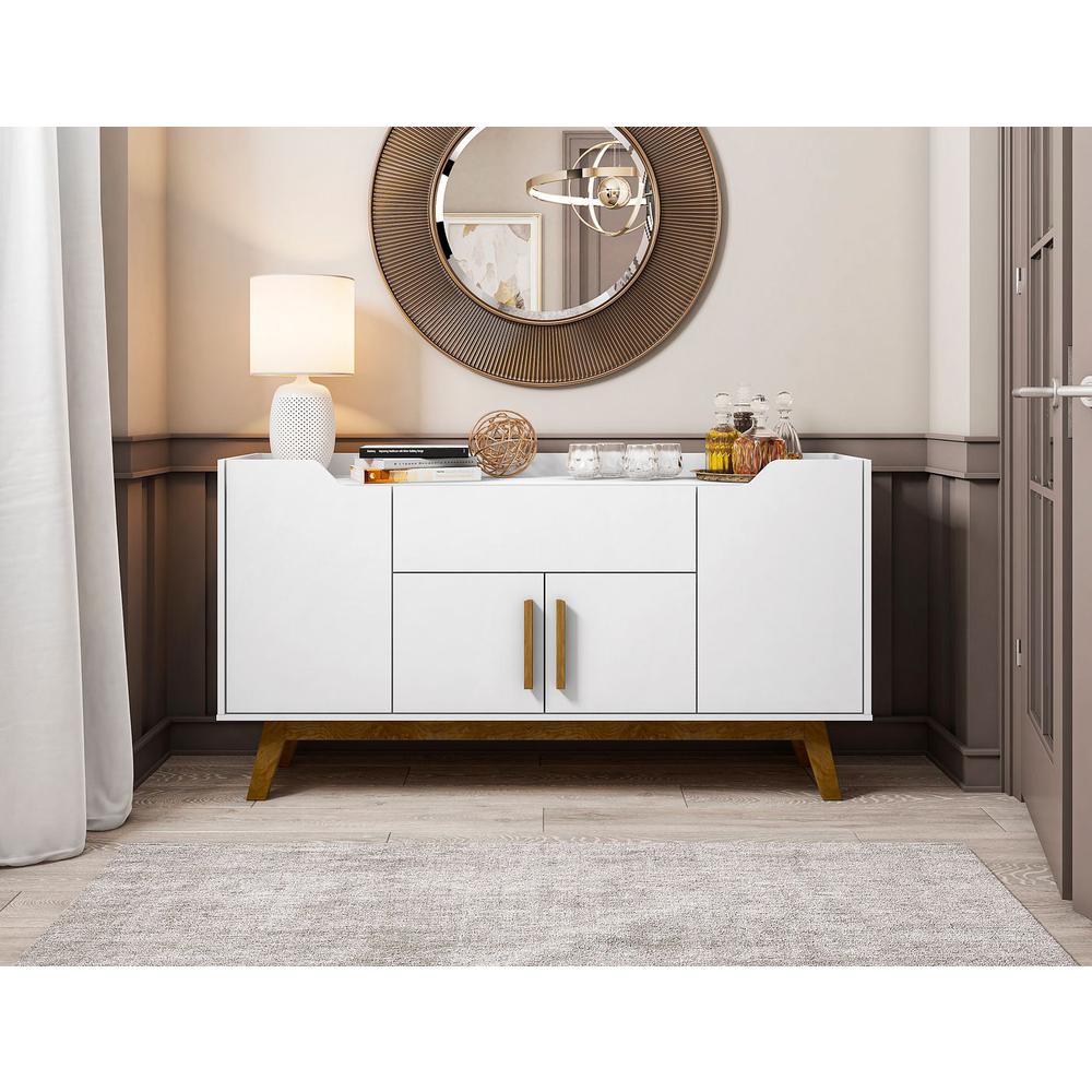 Addie 53.54 Sideboard with 5 Shelves in White By Manhattan Comfort | Sideboards | Modishstore