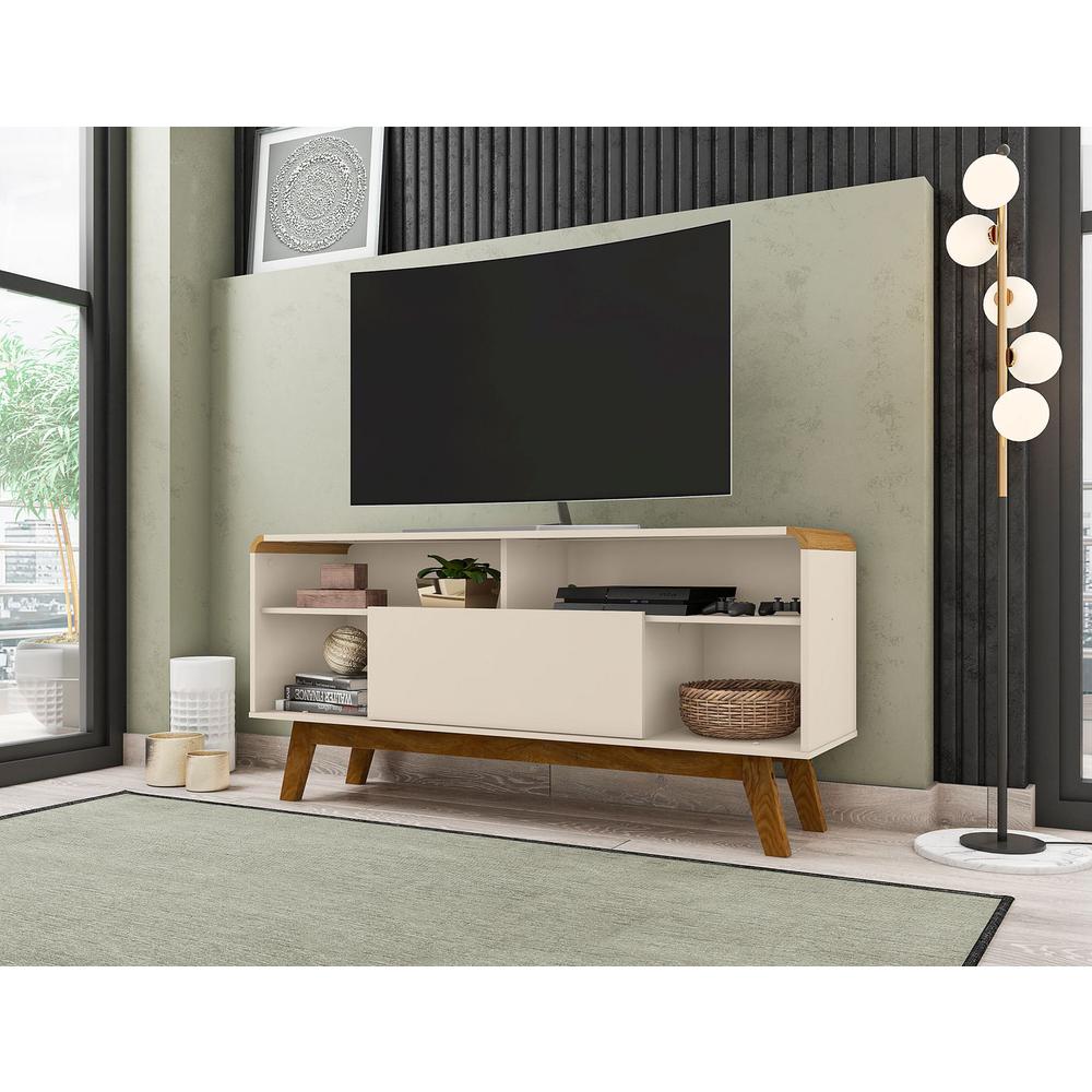Camberly 53.54 TV Stand with 5 Shelves in White and Cinnamon By Manhattan Comfort | TV Stands | Modishstore - 7