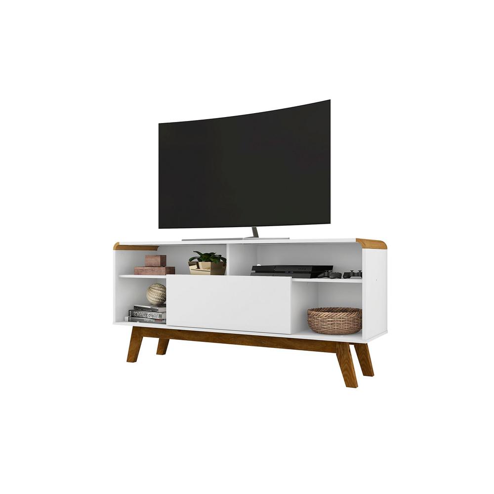 Camberly 53.54 TV Stand with 5 Shelves in White and Cinnamon By Manhattan Comfort | TV Stands | Modishstore - 2