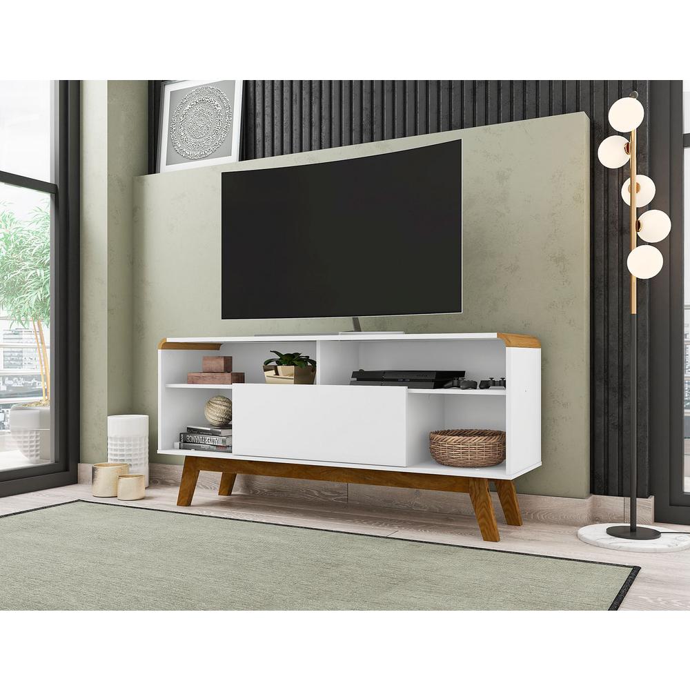 Camberly 53.54 TV Stand with 5 Shelves in White and Cinnamon By Manhattan Comfort | TV Stands | Modishstore