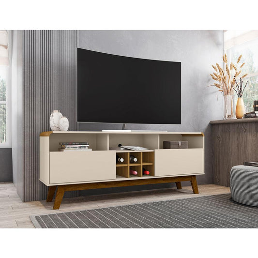 Camberly 62.99 TV Stand with 5 Shelves and Wine Storage in Off White and Cinnamon By Manhattan Comfort | TV Stands | Modishstore