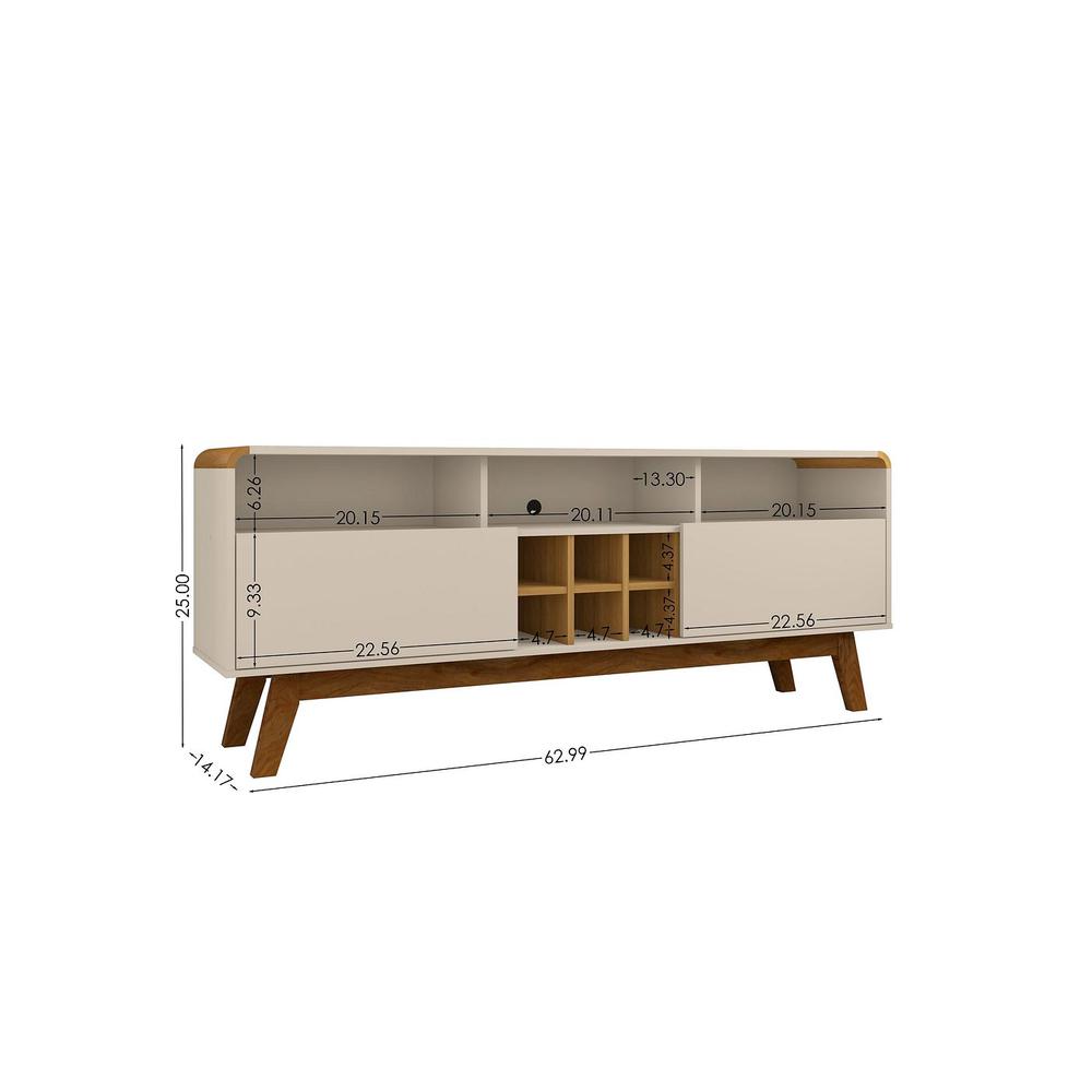 Camberly 62.99 TV Stand with 5 Shelves and Wine Storage in Off White and Cinnamon By Manhattan Comfort | TV Stands | Modishstore - 3