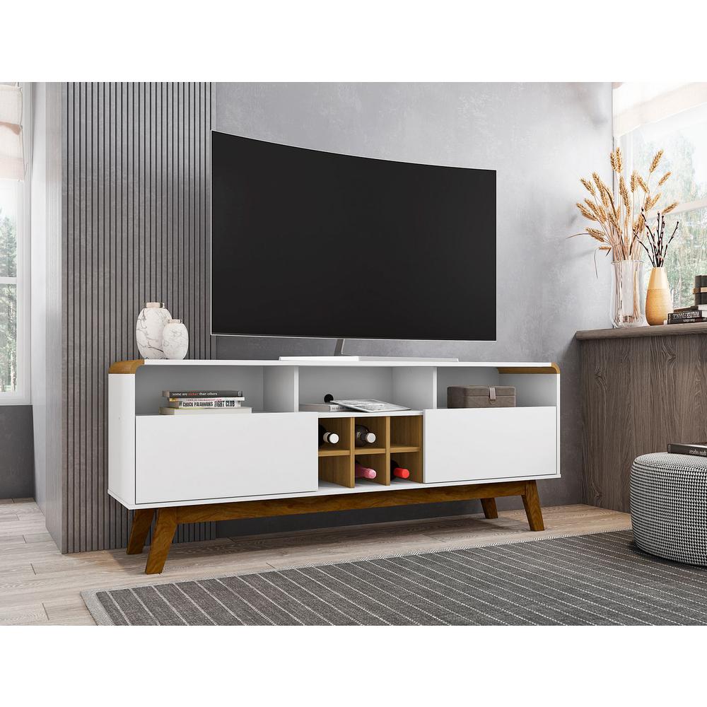 Camberly 62.99 TV Stand with 5 Shelves and Wine Storage in Off White and Cinnamon By Manhattan Comfort | TV Stands | Modishstore - 7