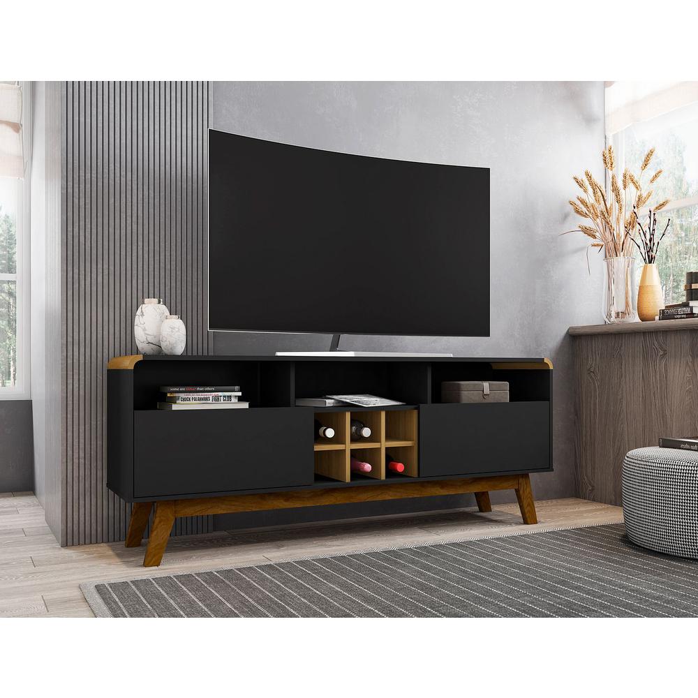 Camberly 62.99 TV Stand with 5 Shelves and Wine Storage in Off White and Cinnamon By Manhattan Comfort | TV Stands | Modishstore - 12