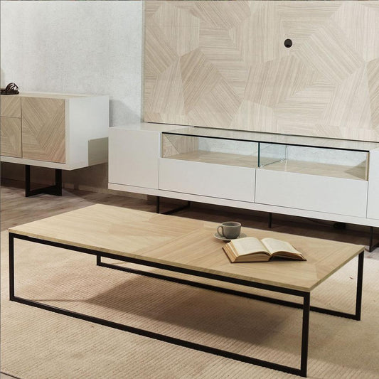 Celine 53.14 Coffee Table with Steel Legs in Nude Mosaic Wood By Manhattan Comfort | Coffee Tables | Modishstore