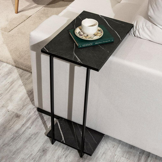 Celine Tuck-in End Table with Steel Legs in Black Marble By Manhattan Comfort | End Tables | Modishstore