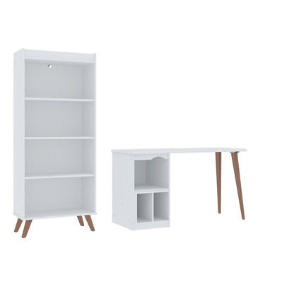 Hampton 2- Piece Home Extra Storage Office Set in White By Manhattan Comfort | Desks | Modishstore