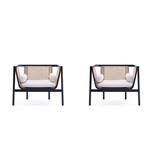 Versailles Accent Chair in Black, Natural Cane and Cream - Set of 2 By Manhattan Comfort | Armchairs | Modishstore