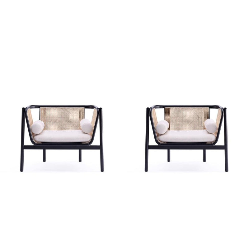 Versailles Accent Chair in Black, Natural Cane and Cream - Set of 2 By Manhattan Comfort | Armchairs | Modishstore
