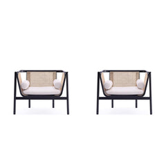 Versailles Accent Chair in Black, Natural Cane and Cream - Set of 2 By Manhattan Comfort