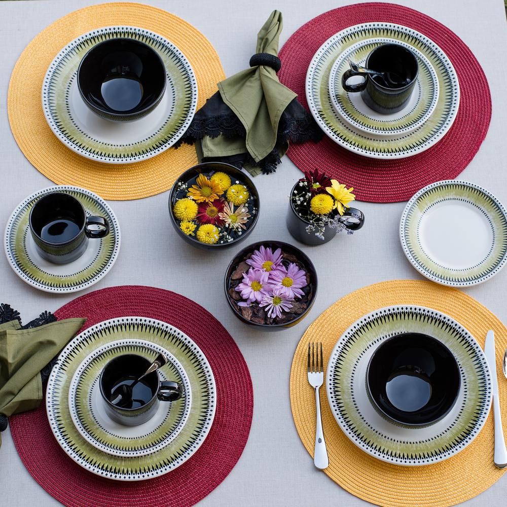 Biona Actual 16 Piece Dinner Set, Service  for 4 in Green and Black By Manhattan Comfort | Dinnerware | Modishstore